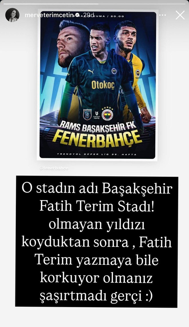 Fatih Terim'in kızından Fenerbahçe'ye stat ismi tepkisi: Hesabından paylaştı  - 4. Foto