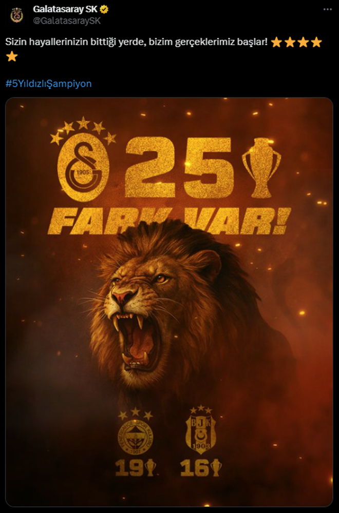 Galatasaray'dan şampiyonluk sonrası peş peşe paylaşımlar: Fenerbahçe ve Beşiktaş'a gönderme  - 4. Foto